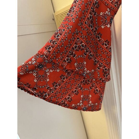 Altar'd State Top Size S boho festival bell sleeve ruffles geometric orange red - Picture 5 of 6